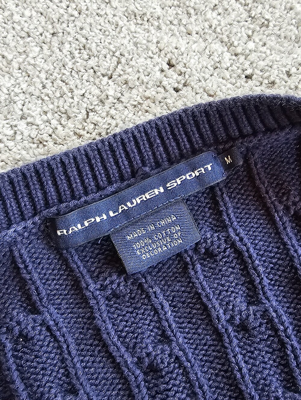 Ralph Lauren Navy Cable-Knit V-Neck Cardigan - Picture 5 of 7